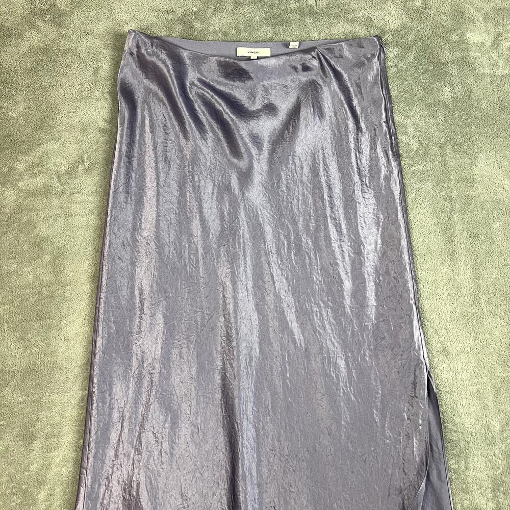 Vince Maxi Skirt Womens M Purple Satin Side Slit Elegant Slinky Eveningwear - Picture 2 of 10